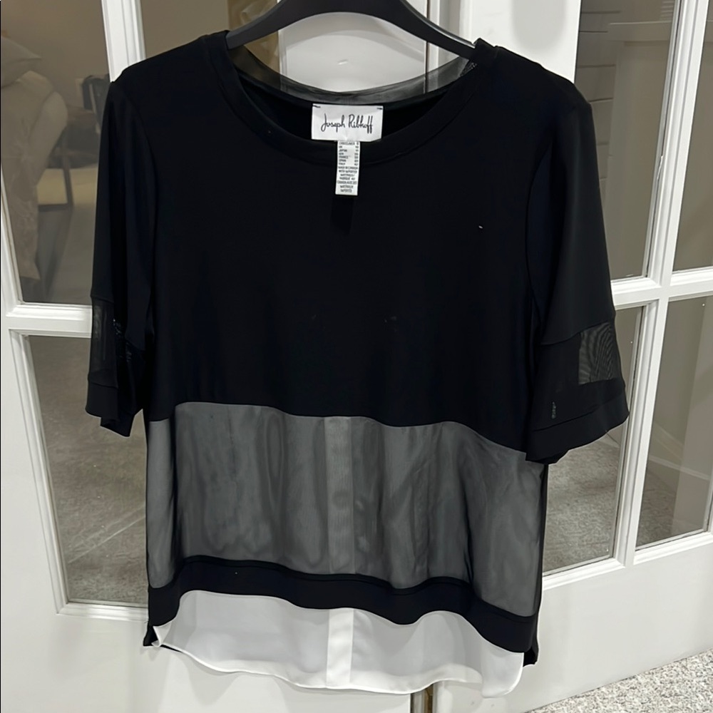 Joseph Ribkoff Black and Gray Boxy Blouse with 3/4 Sleeves